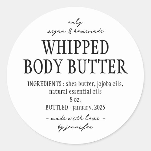 Basic Bottle Whipped Body Butter Ingredients Classic Round Sticker