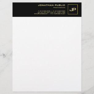 Basic Business Letterhead Initial Black Gold Plain