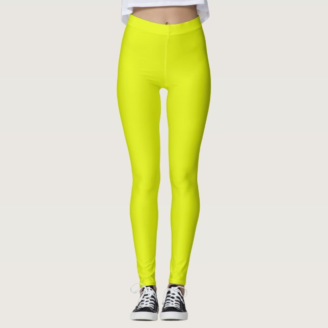 Basic Chartreuse Solid Color  Leggings (Front)