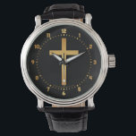 Basic Christian Cross Gold on Black Watch<br><div class="desc">Should you find an image or style of design you like, but you wish to see it on a different product, in different colours, saying a different name or word, or modified in other ways, please contact me at mail@galleryhakon.com and I will sort something out for you as quickly as...</div>
