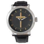 Basic Christian Cross Gold on Black Watch