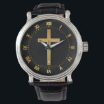 Basic Christian Cross Gold on Black Watch<br><div class="desc">Should you find an image or style of design you like, but you wish to see it on a different product, in different colours, saying a different name or word, or modified in other ways, please contact me at mail@galleryhakon.com and I will sort something out for you as quickly as...</div>