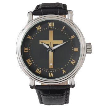 Basic Christian Cross Gold On Black Watch by Hakonart at Zazzle