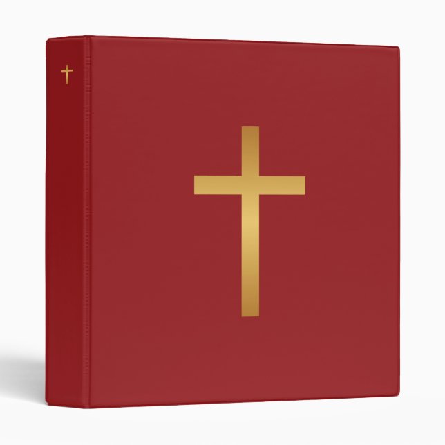 Basic Christian Cross Golden Ratio Gold Red 3 Ring Binder (Front/Spine)