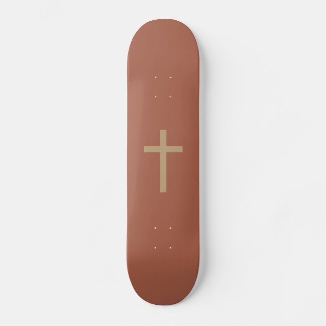 Basic Christian Cross Golden Ratio Rusty Brown Skateboard Deck (Front)