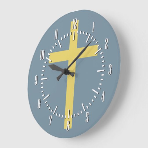 Basic Christian Cross Golden Ratio Yellow Blue Large Clock Zazzle
