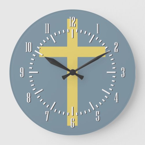 Basic Christian Cross Golden Ratio Yellow Blue Large Clock