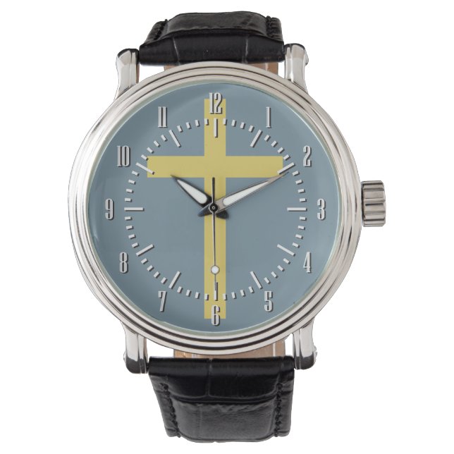 Basic Christian Cross Golden Ratio Yellow Blue Watch (Front)