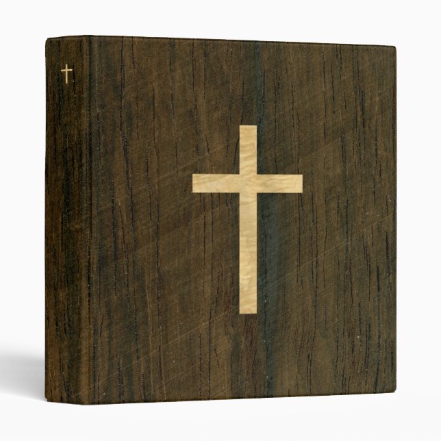 Basic Christian Cross Wooden Veneer Maple Rosewood 3 Ring Binder (Front/Spine)