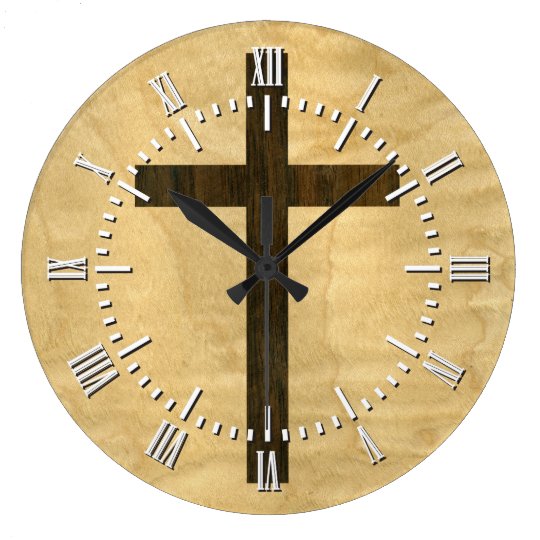 Basic Christian Cross Wooden Veneer Maple Rosewood Large Clock | Zazzle.com