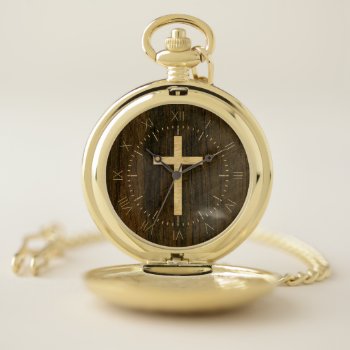 Basic Christian Cross Wooden Veneer Maple Rosewood Pocket Watch by Hakonart at Zazzle