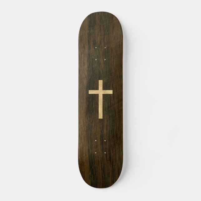 Basic Christian Cross Wooden Veneer Maple Rosewood Skateboard (Front)