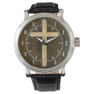 Basic Christian Cross Wooden Veneer Maple Rosewood Watch