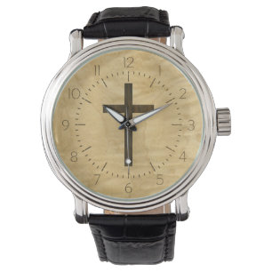 Basic Christian Cross Wooden Veneer Maple Rosewood Watch