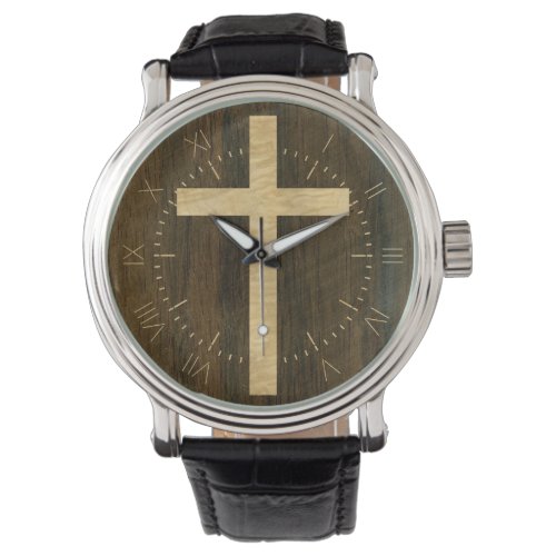 Basic Christian Cross Wooden Veneer Maple Rosewood Watch