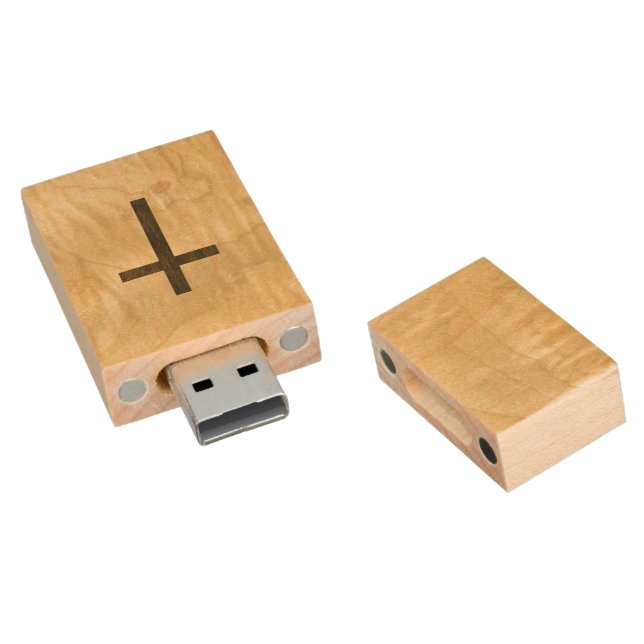 Basic Christian Cross Wooden Veneer Maple Rosewood Wood USB Flash Drive (Angled)