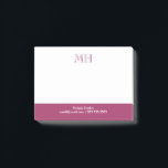 Basic Clean Initials White Fuchsia  Post-it Notes<br><div class="desc">Personalized notepads in white with fuchsia details. Your name,  initials,  and contact information.</div>