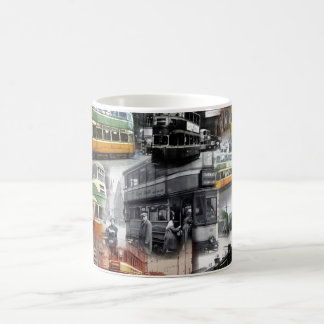 Basic coffe mug with pictures of trams of Glasgow