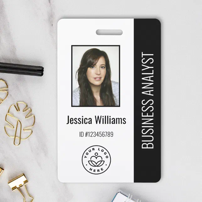 Basic Company Logo Photo Black Employee ID Badge | Zazzle