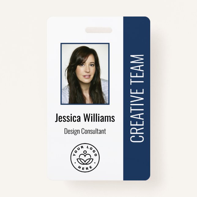 Basic Company Logo Photo Blue Employee ID Badge (Front)