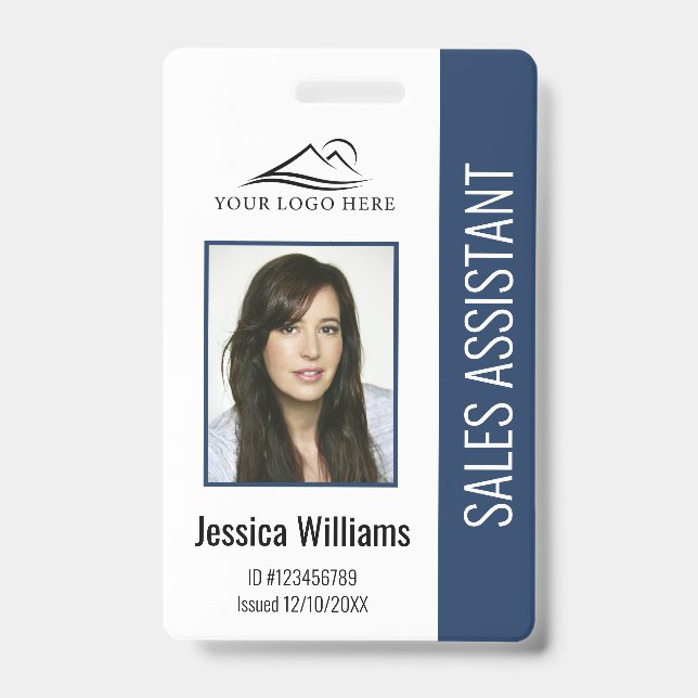 Basic Company Logo Photo Blue Employee Security Badge (Front)