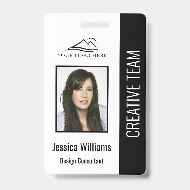 Basic Company Logo Photo Blue Employee Security Badge (Front)
