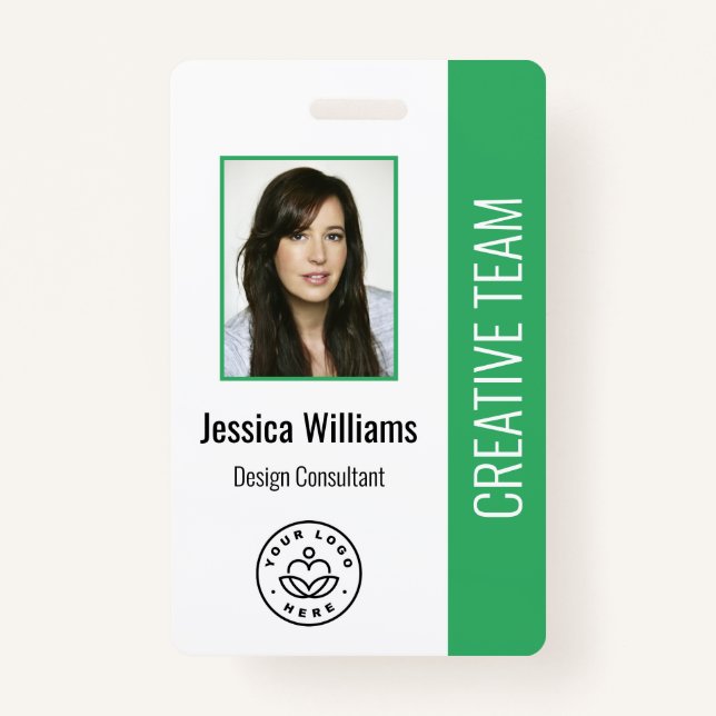 Basic Company Logo Photo Green Employee ID Badge (Front)
