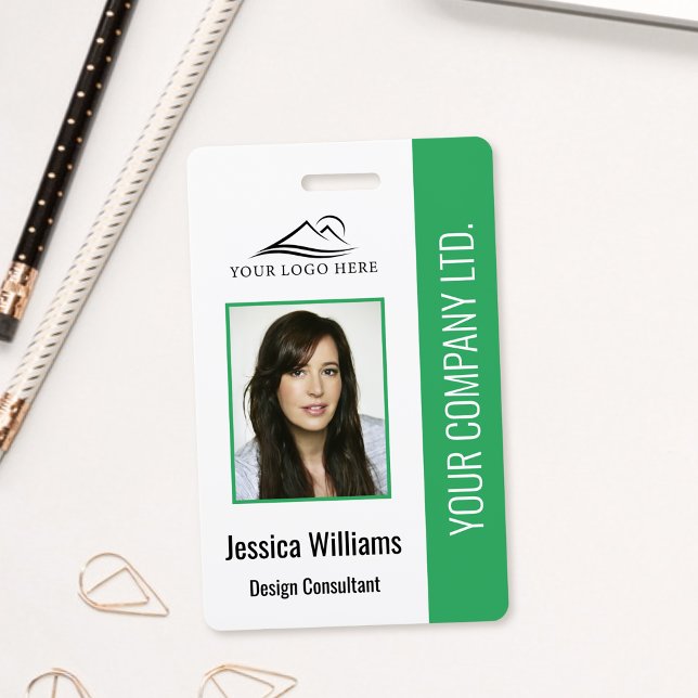 Basic Company Logo Photo Green Employee Security Badge (Creator Uploaded)