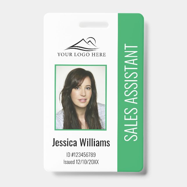Basic Company Logo Photo Green Employee Security  Badge (Front)