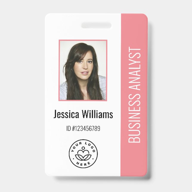 Basic Company Logo Photo Pink Employee ID  Badge (Front)