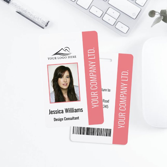 Basic Company Logo Photo Pink Employee Security Badge (Creator Uploaded)