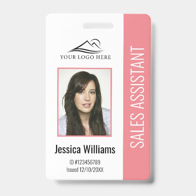 Basic Company Logo Photo Pink Employee Security Badge (Front)
