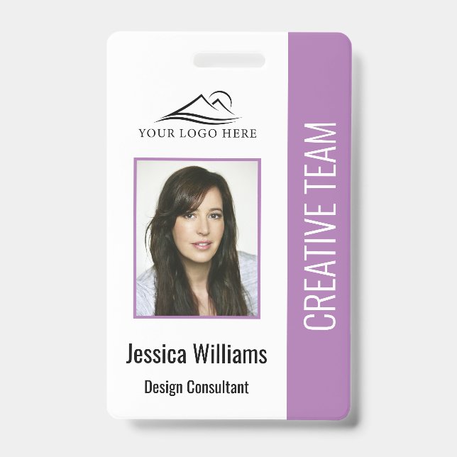 Basic Company Logo Photo Purple Employee Security Badge (Front)