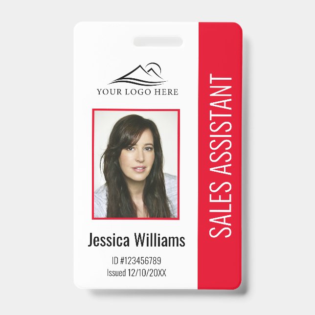 Basic Company Logo Photo Red Employee Security Badge (Front)