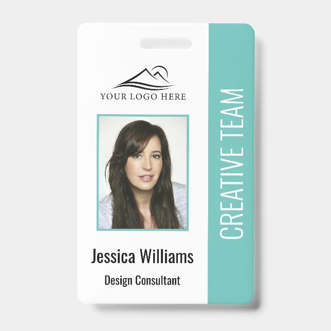 Basic Company Logo Photo Teal Employee Security  Badge (Front)