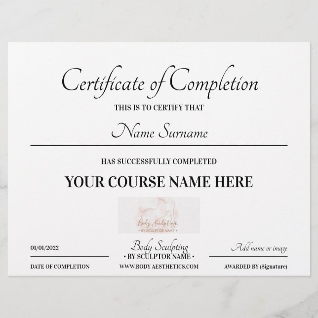 Basic course online certificate of completion (Front)