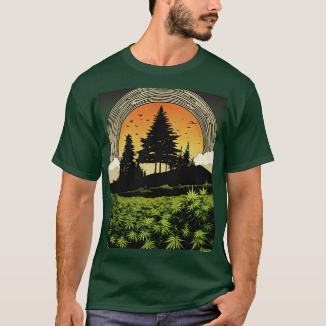 Basic Dark T-Shirt with Cannabis Hill Silhouette – (Front)