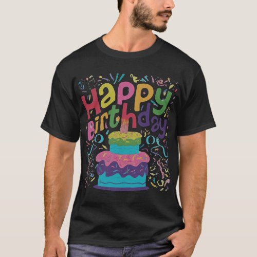 Basic dark t_shirt with happy birthday text design