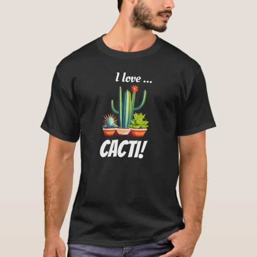 Basic Dark T_Shirt with Print I love Cacti