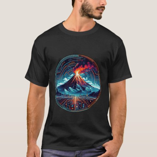 Basic Dark Volcano Cyberpunk Style T_Shirt
