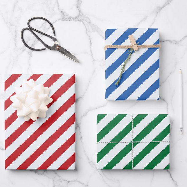 Basic Diagonal Stripes Faux Torn Effect Wrapping Paper Sheets (Front)