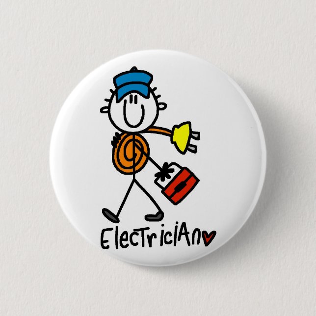 Basic Electrician Tshirts and Gifts Button (Front)