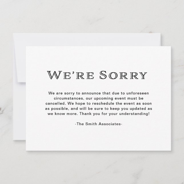 Basic Elegant Black and White Cancellation Announcement (Front)
