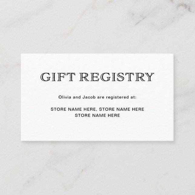 Basic Elegant Black and White | Gift Registry Enclosure Card (Front)