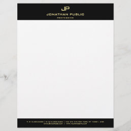 Basic Elegant Black Gold Monogram Simple Modern Letterhead