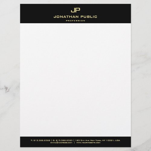 Basic Elegant Black Gold Monogram Simple Modern Letterhead