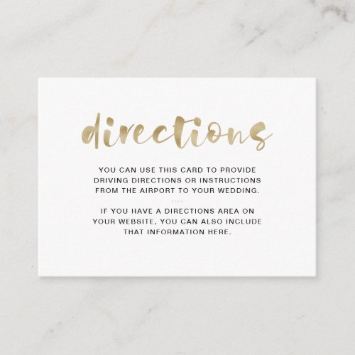 Basic Elegant Faux Gold  Driving Directions Enclosure Card