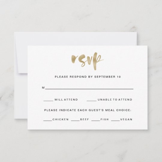 Basic Elegant Faux Gold Wedding Meal Choice RSVP Card