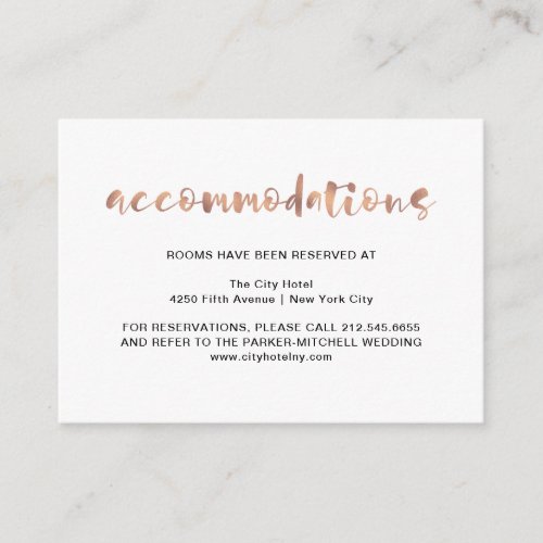 Basic Elegant Faux Rose Gold  Accommodations Enclosure Card