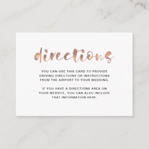 Basic Elegant Faux Rose Gold  Driving Directions Enclosure Card